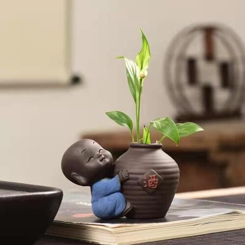 Flower Arrangement Lovely Purple Sand Little Monk Tea Pet Ornaments Creative Tea Set Decoration Mini Flower Vase