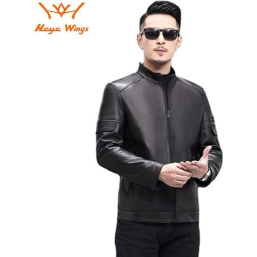 Heye Wings Brand Genuine Leather Mens Sheepskin Short Stand Collar New Mens Leather Jacket Jacket