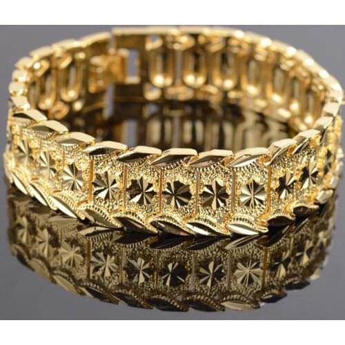 Star Carved Yellow Gold Filled Mens Bracelets