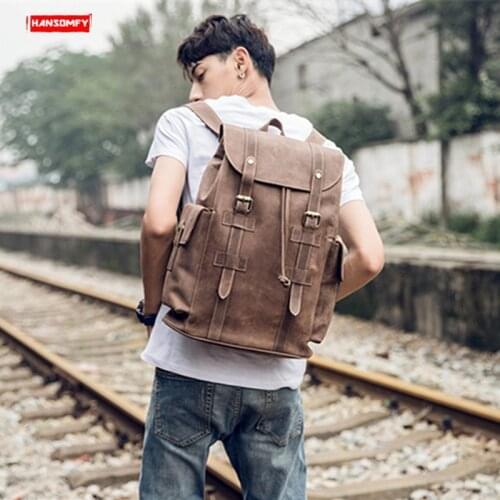 Mens Backpack Shoulder Bag Men Computer Travel Backpacks Handmade Retro Original 2020 Crazy Horse Leather First Layer Leather