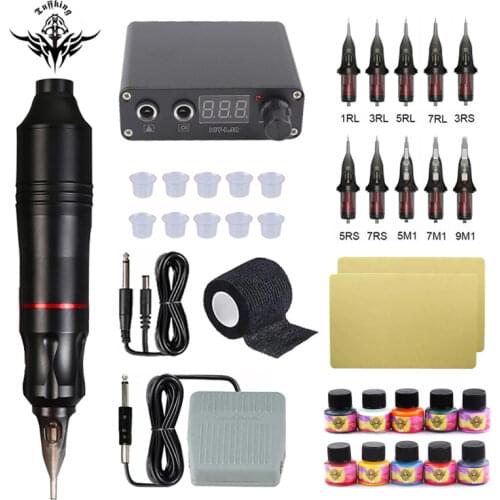 Tattoo Machine Kit Rotary Pen With Cartridge Needles Tattoo Kits Permanent Makeup Machine Power Supply Body Art Tattoo Supplies