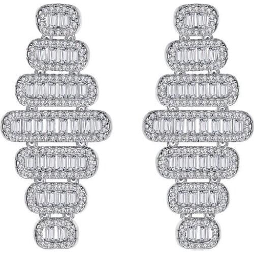 AAA Cubic Zirconia Rhombus Earrings for Women Elegant Temperament Dinner Wedding Party Earring Luxury Geometric Jewelry Set