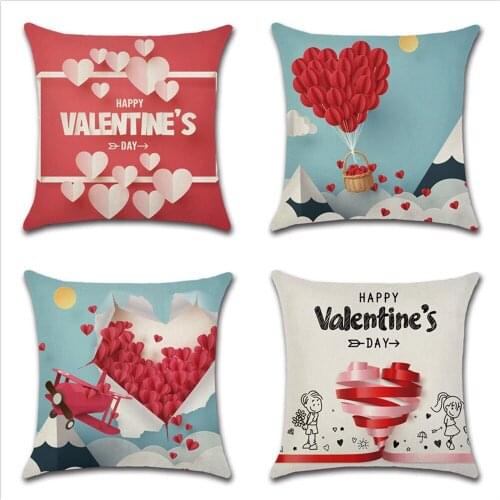 Love Pattern Cushion Cover ValentineS Day Decoration Pillowcase Linen Cushions Covers Love Heart Living Room Pillows Cases