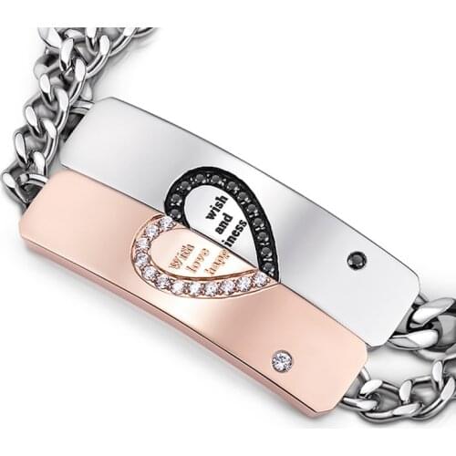 1 PCS Stainless Steel Couple Bracelets & Bangles with wish love and happiness Heart Bracelets For Women Men Lovers' Jewelry