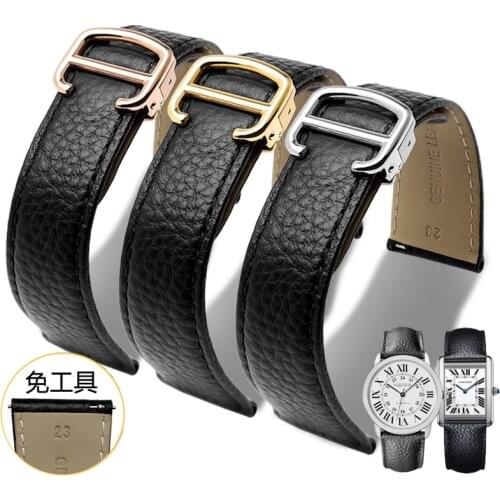 17 20 25mm Genuine leather Strap Black Bracelet With Folding Buckle for Tank Solo Mens and Womens Watch Chain Quick Release