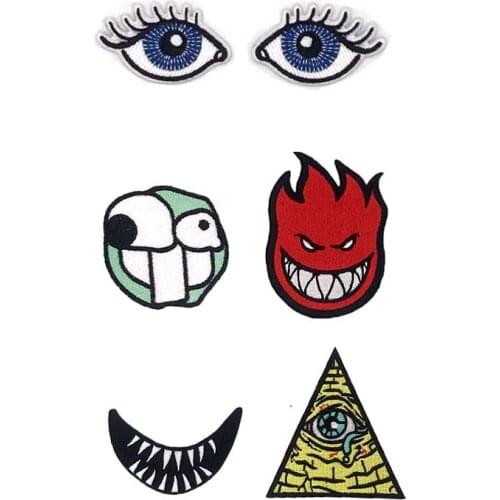 Mouth with sharp teeth eyes Embroidered Label punk biker Patches for Clothes iron on backing