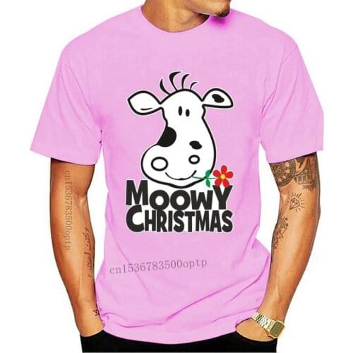 XMAS MOOWY CHRISTMAS CUTE ANIMAL MOO BLACK WHITE COW MOOWEY CHRISTMAS T SHIRT Cartoon t shirt men Unisex New Fashion tshirt