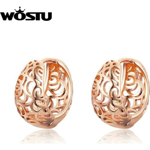 WOSTU Style Golden Cutout Stud Earrings For Women Rose Gold Small Earrings Engagement Wedding Hot Fashion Jewelry Gift FFE140