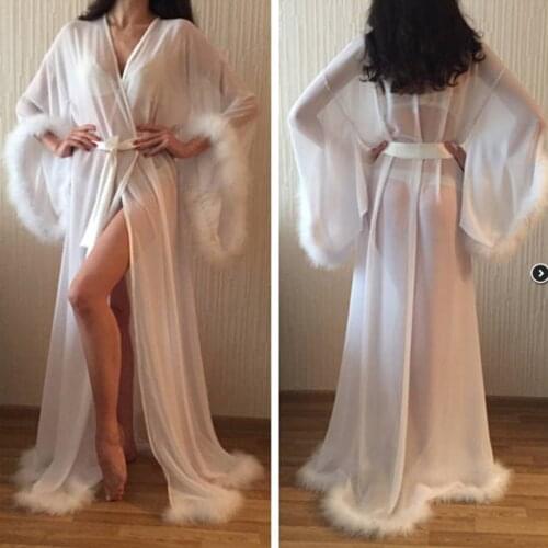 Feather Mother Of The Bride Dresses Long Sleeves Chiffon Photo Shoot Dress Birthday Party Bridal Fluffy Party Gowns Sleepwear