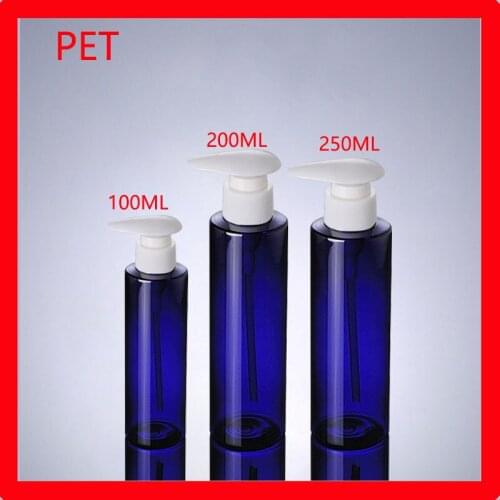 100/200/250ML PET blue plastic bottle w white Press Lotion Pump shampoo Cosmetics container empty Foam Soap Refillable Bottles