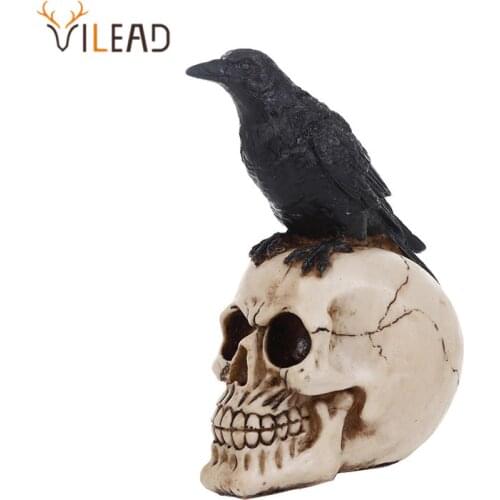 VILEAD Resin Crow Skull Ornaments Fashion Flower Pot Home Decor Creative Statue Personalized Decoration Art Painting Movie Props