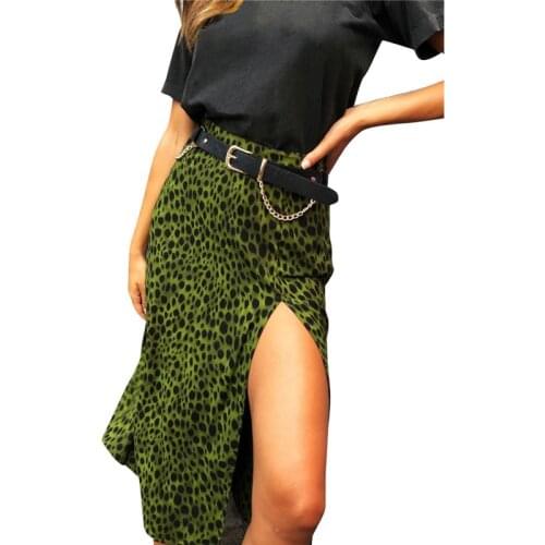 Women Summer Split Leopard Skirts 2021 Fashion Long Skirt Fashion Sexy Women Floral Loose Lady Clothes Green Skirts