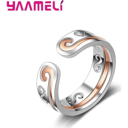Good Quality 925 Sterling Silver+Rose Gold Color Lover Opening Finger Rings For Women Female Engagement Jewelry Crystal
