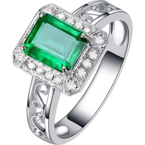 Natural Green Emerald Gemstone Rings For Women Genuine 925 Sterling Silver Color Zircon Ring Rectangular Emerald Fine Jewelry