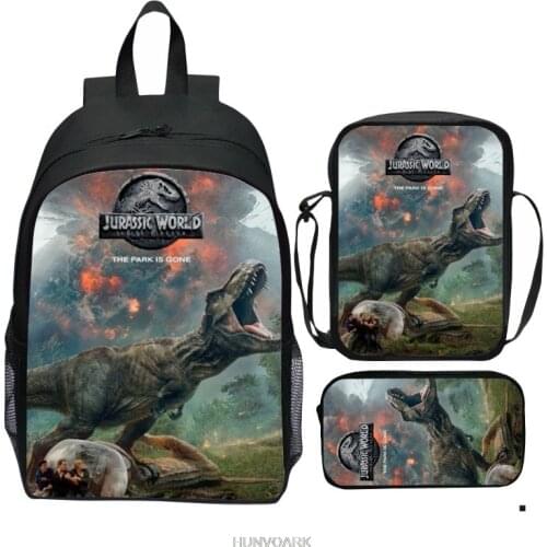 3 Pcs/Set Jurassic Park School Bag Sets Shoulder Bag Teenage Girls Boys Book Bag Children Backpack Mochilas