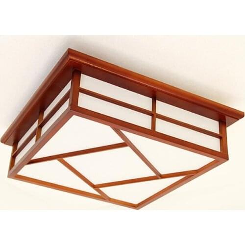 35x35cm Wooden Ceiling Light- Asian Japanese-Style Ceiling Lighting Korean Minimalist Living Room Bedroom Study Led Lamps Wood