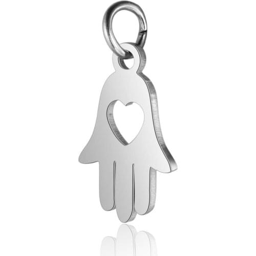 5pcs/Lot Charms Open Heart Hand Lucky Pendant Stainless Steel Material Diy Necklace Bracelet Jewelry Making