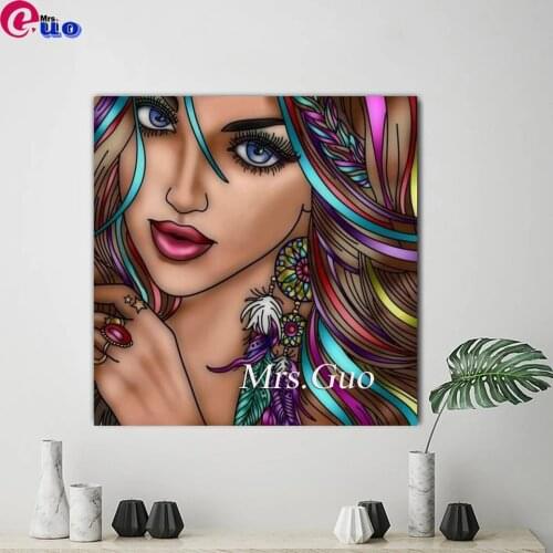 Diy Diamond Puzzle 5d Diamond Mosaic Pretty feather Girl Diamond Painting Cross Stitch embroidery Full Round Drill Portrait Art