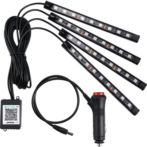 Car USB Atmosphere Strip Light 36/48 LED RGB APP Dynamic Voice Control Bluetooth Wireless Remote Automotive Interior Decorative