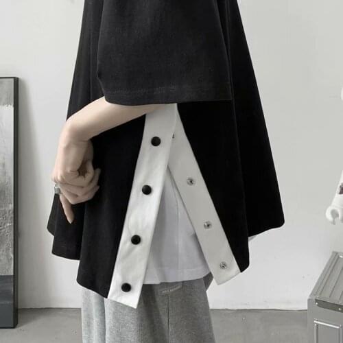 Side Split Fork Breasted Short Sleeve T-shirt Male Summer Trend Loose Half Sleeve Couples Casual T-shirt Coat Tees