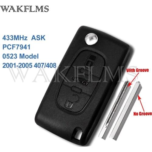3 Buttons Remote Car Flip Key Fob 433MHz for Peugeot 407 408 2001 2002 2003 2004 2005 0523 Model different blades