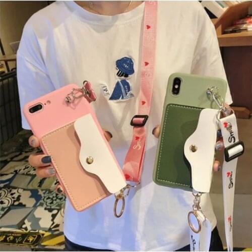 NEW Silicone Lanyard Wallets Phone Case For Samsung a8 2018 a5 2017 a7 a8plus a6 a9 2016 m 20 30 40 80s Card Strap Holder Shell