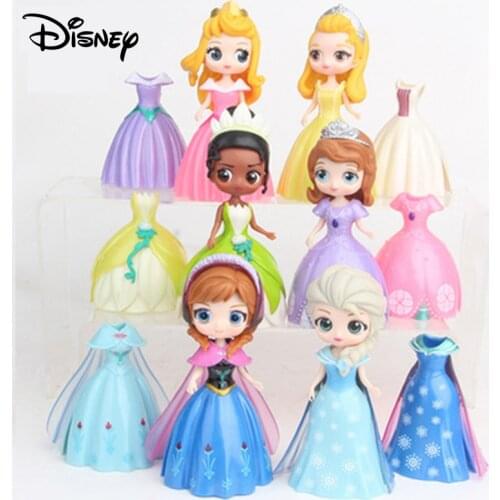 Disney Aisha Anna Q version of 6 dressing princess Dress up Sophia Aurora toy princess ornaments doll gift