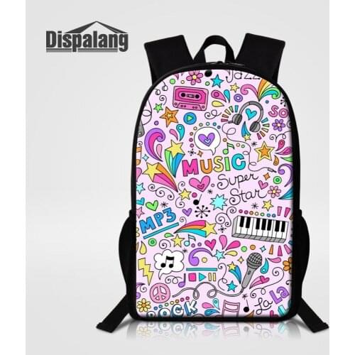 Dispalang Backpacking Backpack Cartoon Music Note Prints Women Cute Lightweight Bookbags Middle High School Bags for Teen Girls