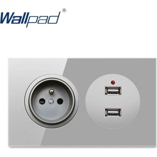 Wallpad EU French Socket With 2 USB Wall Power Socket Outlet Crystal Glass Panel 16A Grounded With Child Protective Lock