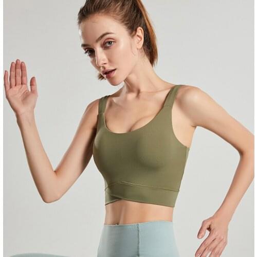 Fitness-Training Shockproof Stretch High-Intensity Sports Underwear Women Comfort Seamless Lined U Neck Bralette Yoga Bra F158