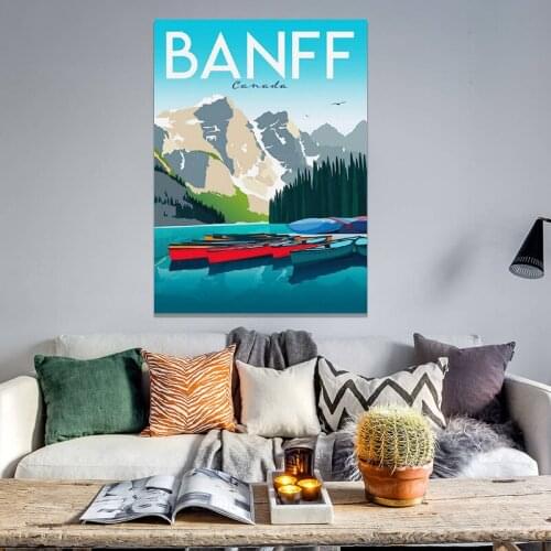 Banff Travel Canvas Print Wall Art Poster Picture Modern Minimalist Bedroom Living Room Decoration Framed