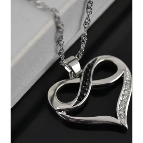 Exquisite Silver Plated Infinity Heart Necklace Black/White Zircon Crystal Bridal Necklace Wedding Jewelry Lover Gifts for Women