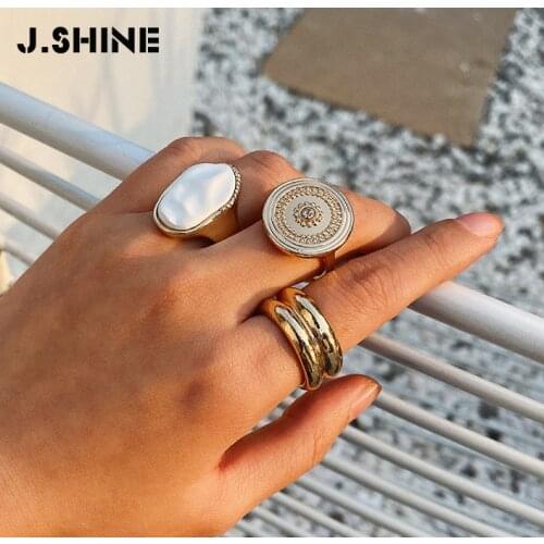JShine Punk Double Layer Gold Color Metal Ring 2020 New Fashion Retro Geometric Big Rings For Women Party Jewelry 3 Pcs/Set