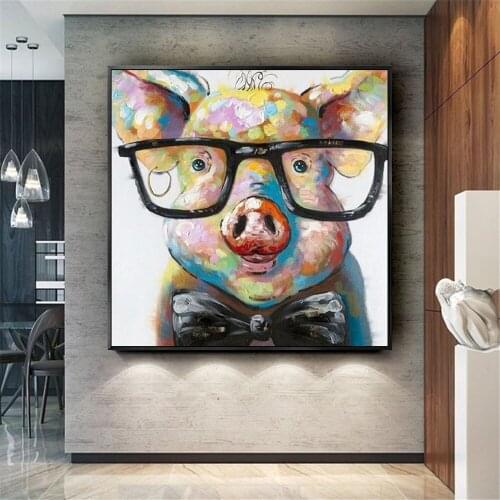 Mintura Art Hand Painted Acrylic Canvas Oil Paintings Pig Modern Abstract Animal Wall Art Picture Kids Room Home Decor No Frame