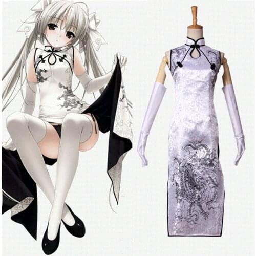 Japanese Anime Yosuga No Sora Kasugano Cosplay Costume Chinese Style Drogon Cheongsam Black And White