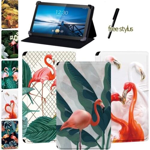 Leather Cover Case for Lenovo Smart (Tab M8/Tab M8 LTE)/Smart Tab M10/Smart Tab M10 LTE/Tab M10 - Flamingo Tablet Case + Stylus