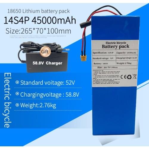 52V 14S4P 45000mAh 18650 2000W lithium battery for balance car, electric bicycle, scooter, tricycle (with BMS 58.8v charger)