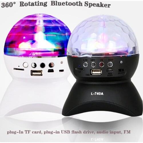 Mini LED Bluetooth Speaker Wireless Bluetooth Square Dance Audio Crystal Colorful Light 360 Rotating Stage Lamp USB Interface TF