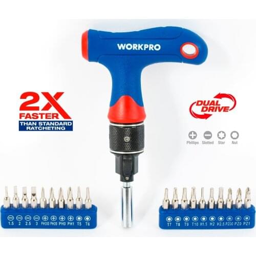 WORKPRO 2X Faster Mini Screwdriver T-handle Dual Drive Screwdriver With Bit set Torx