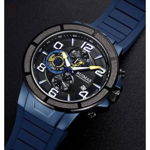 RUIMAS Mens Chronograph Quartz Watches Luxury Military Sport Wristwatch Man Waterproof Silicone Watch Top Brand Relogio 587