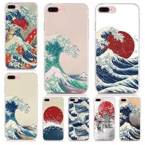 For Samsung Galaxy S21 FE A82 A42 A22 A72 A52 A32 A12 A02s M62 Soft Tpu Cartoon Wave Art Japanese Back Cover Shell Phone Case