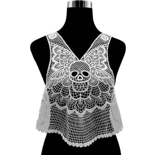 2021 Fake Collar New DIY White Black Skull Lace Fabric Trim DIY Embroidery Neckline Collar Neck Applique Sewing Craft Accessor