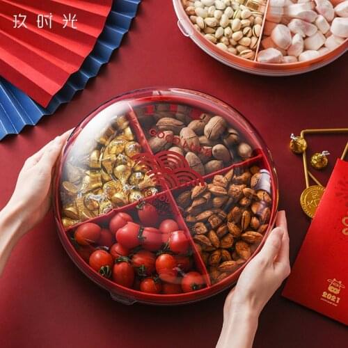 New Year candy box divided grid dried fruit tray snack tray storage box home living room coffee table melon seed tray nut tray