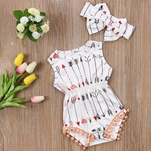 Newborn Toddler Infantil Baby Girl Arrow Bodysuit Romper Jumpsuit Outfit Sleeveless Casual Clothes 0-24M одежда для новорожденых