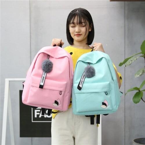 New Korean Nylon Printing Solid backpack girl school bags for teenage College wind Women SchoolBag High student bag black pink