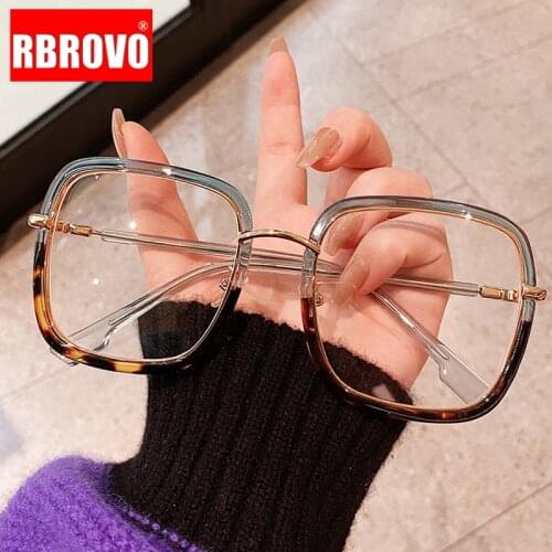 RBROVO 2021 Oversized Blue Leopard Anti-blue Light Glasses Frame For Women Alloy Elegant Black Clear Computer Eyeglasses Female
