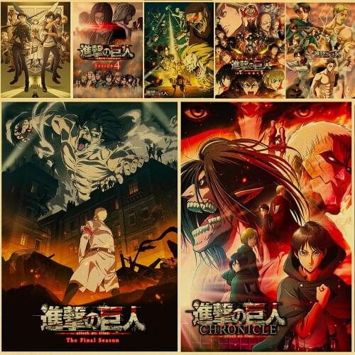 Attack on Titan 4 Retro Posters Wall Stickers Kraft Paper Prints Home/Bar/Room Decoration