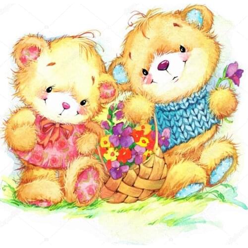 Full Round with AB Diamond Painting Landscape Cartoon Bears Flower 5D Diamond Embroidery Mosaic Cross Stitch Home Decor Gift