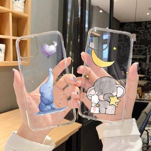 Balloon mouse Elephant rabbit Phone Case Transparent for iPhone 6 7 8 11 12 s mini pro X XS XR MAX Plus SE cover funda