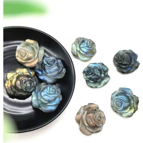 Drop Shipping Natural Blue Labradorite Rose Flower Hand Carved Crystal Flowers Healing Decor Gifts Natural Stones and Crystals